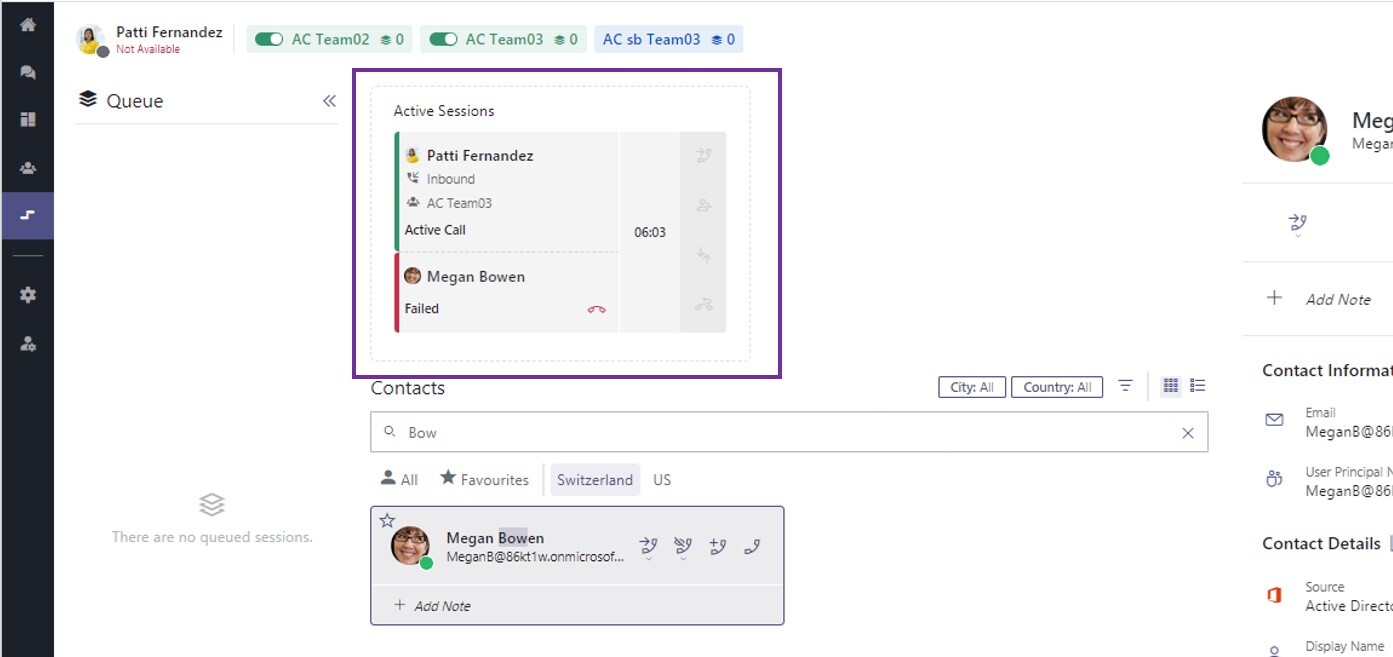 Luware Nimbus Attendant Console in Microsoft Teams showing a safe transfer in progress